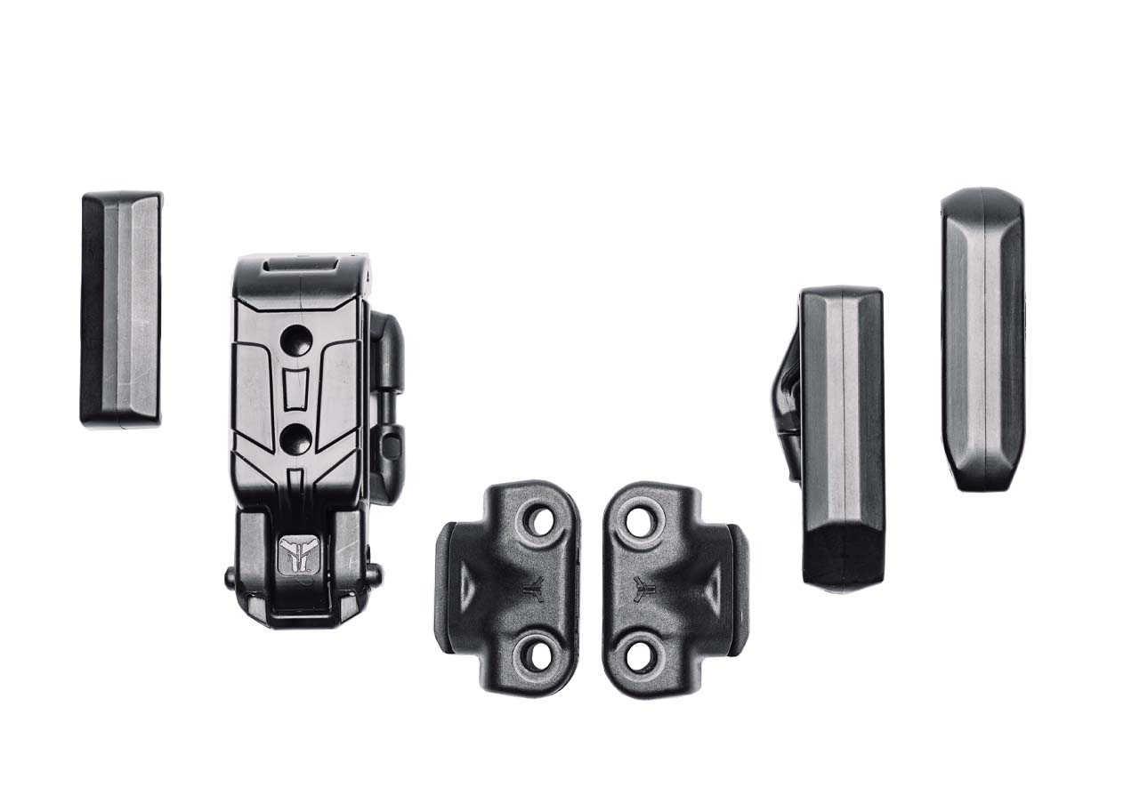 Mod-Lok Attachment with OWB Mod, IWB Mod, Belt-Lok Mod, and FBI Cant Mod for Quick Toolless Transitions from Outside the Waistband to Inside the Waistband in Seconds