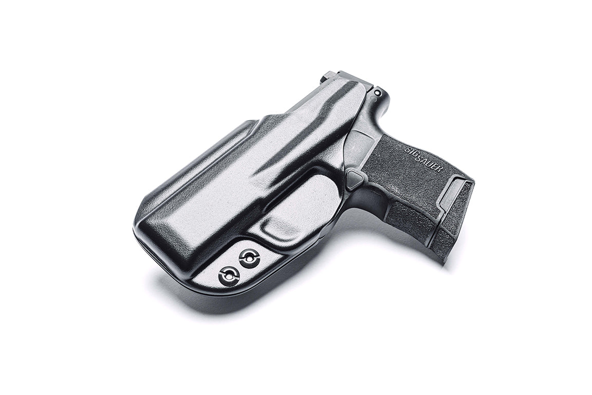 SIG SAUER P365 9mm Firearm holstered in a Inside the Waistband (IWB) Nano Gun Holster made from Kydex and produced in the USA