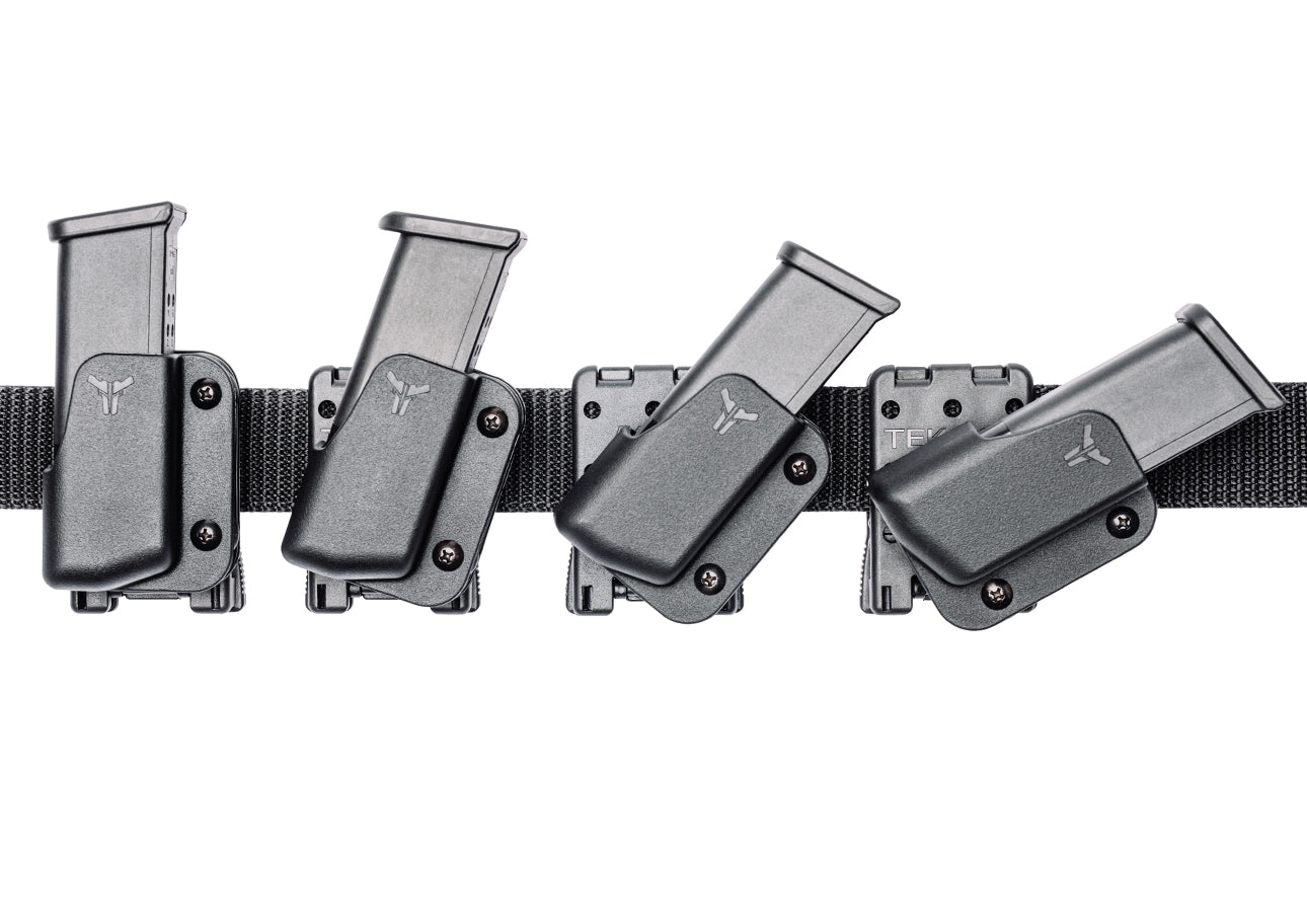Signature Mag Pouch Pro Outside the Waistband (OWB) Competition Mag Carrier for Glock 9/40 Handgun Magazine with Adjustable Cant Degree mounted onto Ultimate Carry Gun Belt with Tek-Lok Belt Attachment