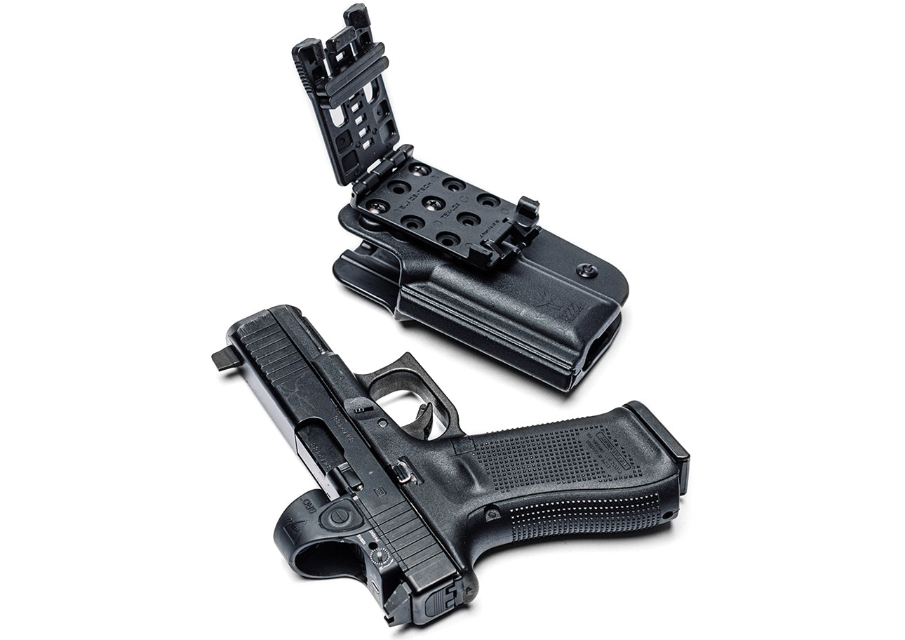 Signature Outside the Waistband (OWB) Holster with Glock 45 and Trijicon SRO with Tek-Lok attachment